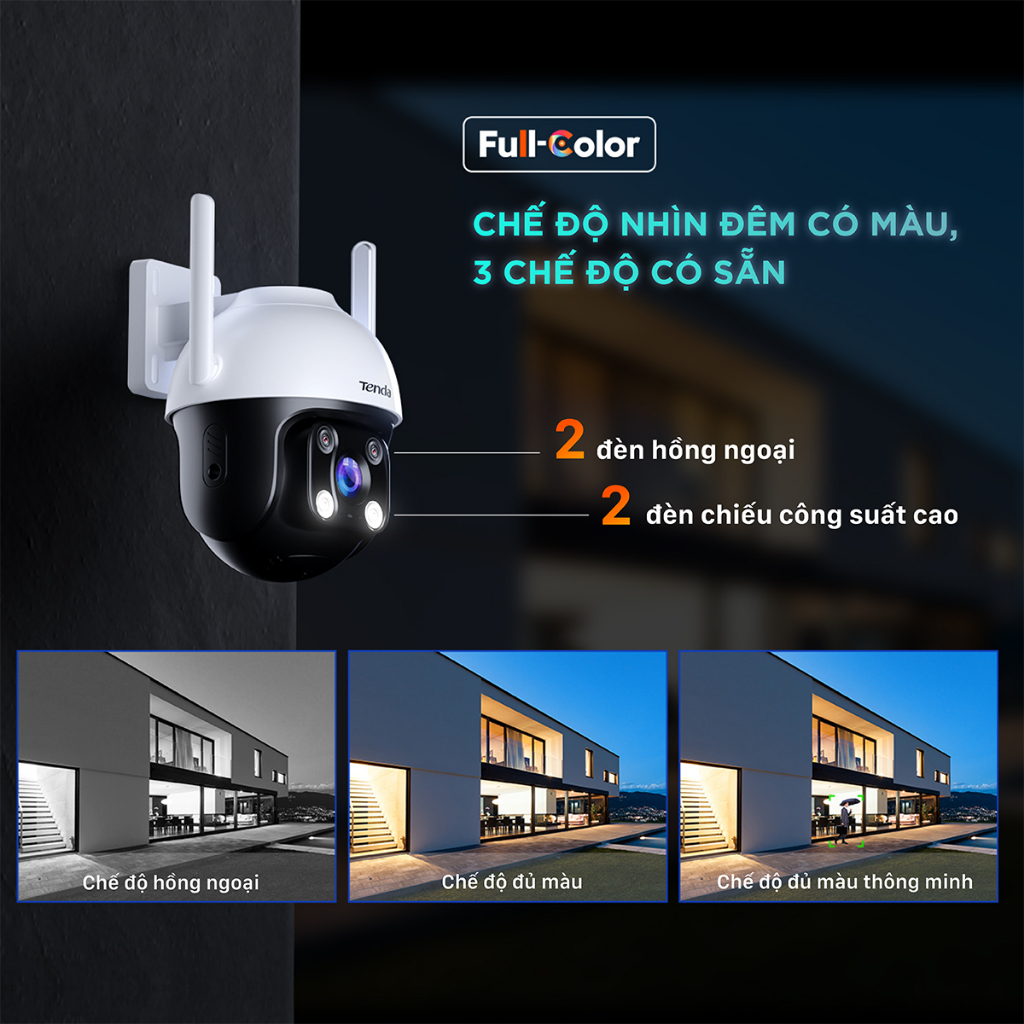Camera wifi ngoài trời Tenda CH3-WCA Full HD 1080P, quay quét 360 độ, ghi màu ban đêm, đàm thoại 2 chiều, chính hãng