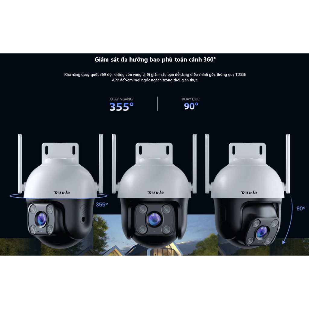 Camera wifi ngoài trời Tenda CH3-WCA Full HD 1080P, quay quét 360 độ, ghi màu ban đêm, đàm thoại 2 chiều, chính hãng