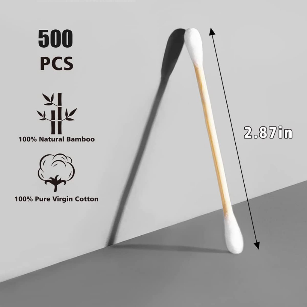 Hộp 500 Tăm Bông Ráy Tay Cotton 2 Đầu, Thiết Kế Thân Gỗ Tiện Lợi, Đa Năng, Tăm Bông Cotton Vệ Sinh 2 Đầu An Dễ Sử Dụng