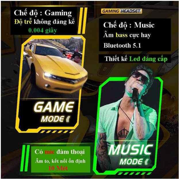 Tai Nghe Gaming Cao Cấp K86 - Blutooth 5.1, Bass căng âm hay, đàm thoại 2 chiều