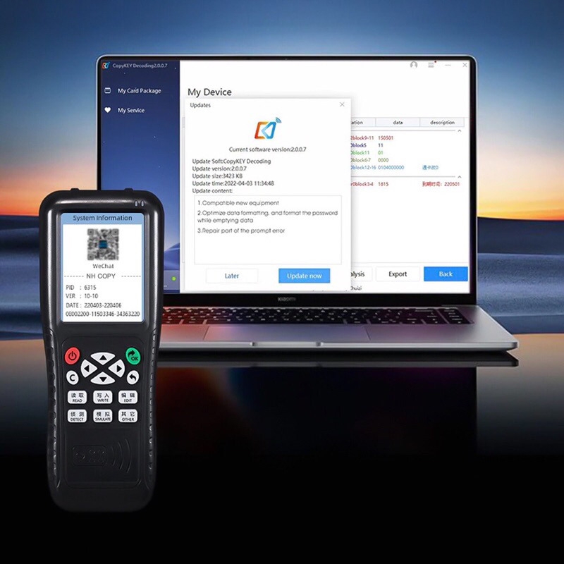 Máy sao chép thẻ từ thang máy icopy-x100, giải mã thẻ mã hoá qua smartphone, máy tính