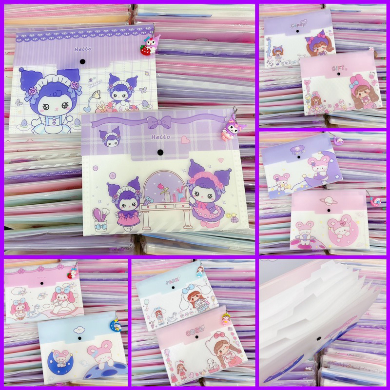 Bìa Đựng Tài Liệu 8 Ngăn Khổ A4 Mẫu Hoạt Hình Kèm Móc Khoá Cute