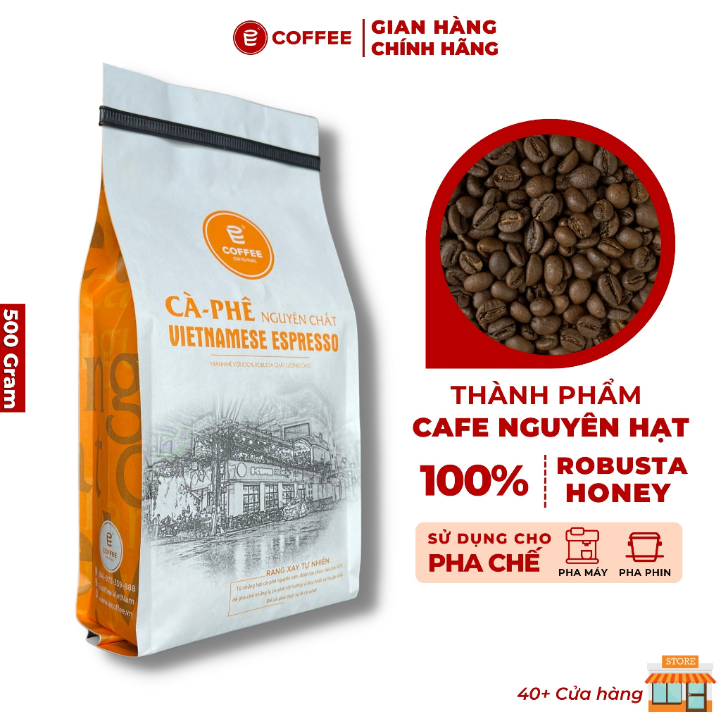 Cà phê Vietnamese Espresso sử dụng hạt cafe Robusta Honey rang mộc hương chocolate hậu ngọt từ E-COFFEE