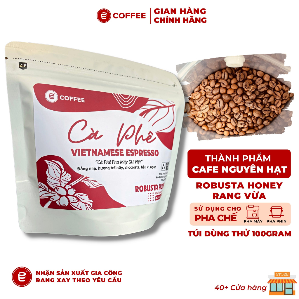 Cà phê Vietnamese Espresso sử dụng hạt cafe Robusta Honey rang mộc hương chocolate hậu ngọt từ E-COFFEE
