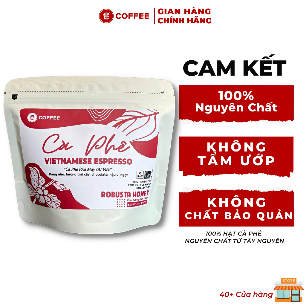 Cà phê Vietnamese Espresso sử dụng hạt cafe Robusta Honey rang mộc hương chocolate hậu ngọt từ E-COFFEE
