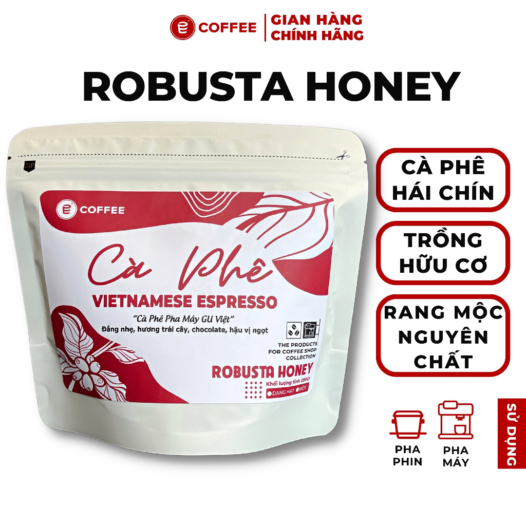 Cà phê Vietnamese Espresso sử dụng hạt cafe Robusta Honey rang mộc hương chocolate hậu ngọt từ E-COFFEE