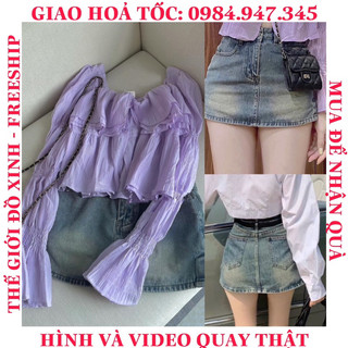 Chân váy jean chữ a dáng ngắn y2k basic icotton zip bò cạp cao tôn dáng có lót quần trong