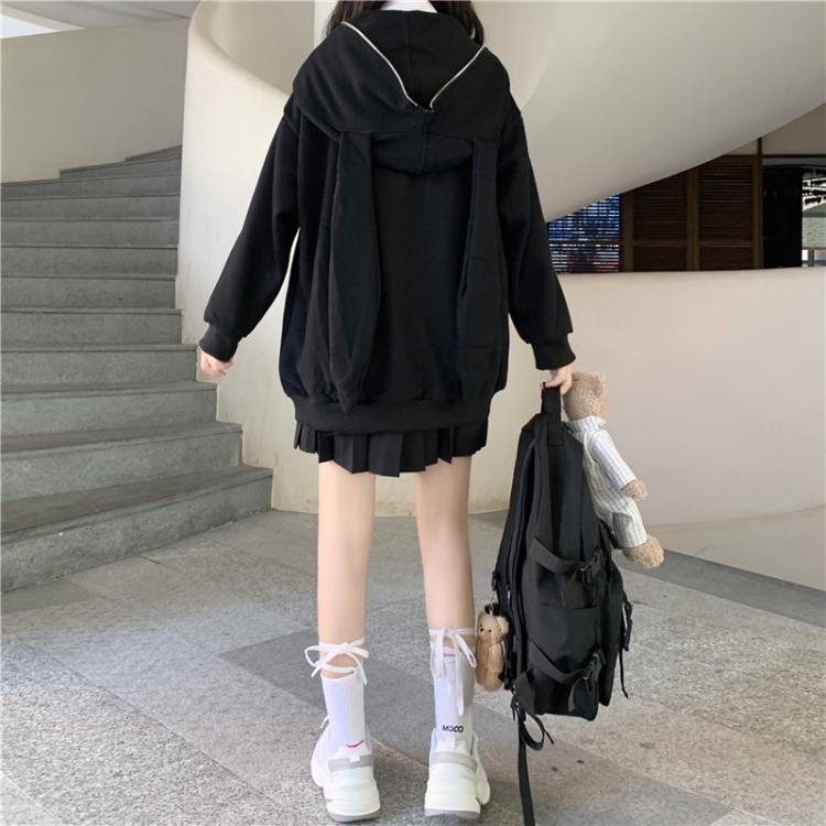 Áo len cardigan nữ thu đông có mũ, áo khoác len dài tay dáng rộng có mũ tai thỏ dễ thương 4894