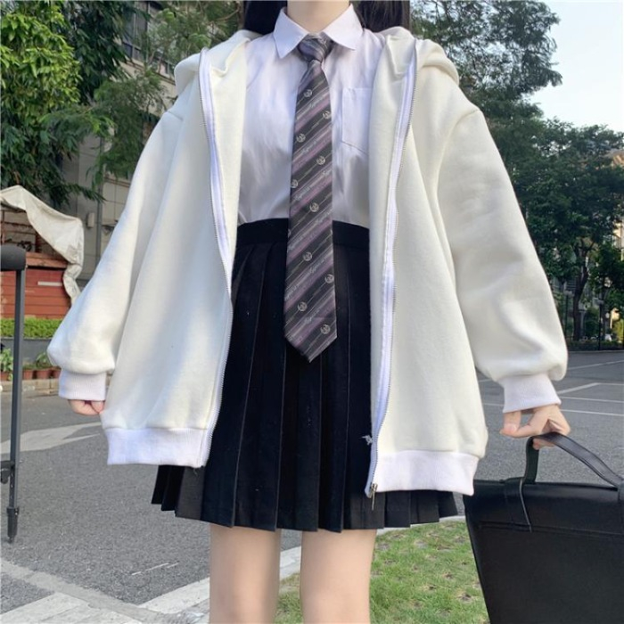 Áo len cardigan nữ thu đông có mũ, áo khoác len dài tay dáng rộng có mũ tai thỏ dễ thương 4894