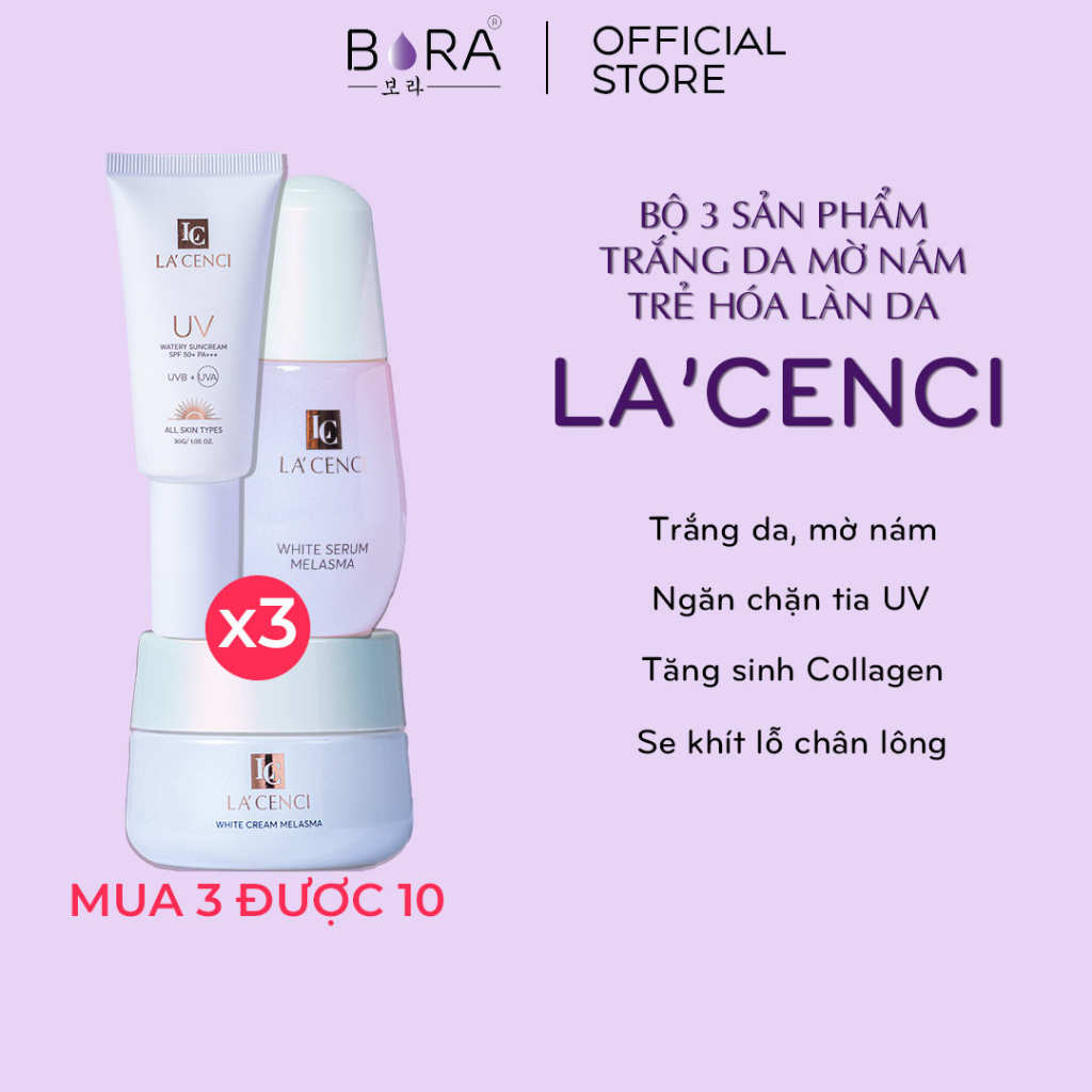 COMBO 3 Bộ 3 Sản Phẩm LA'CENCI Trắng Da Mờ Nám Trẻ Hóa Làn Da