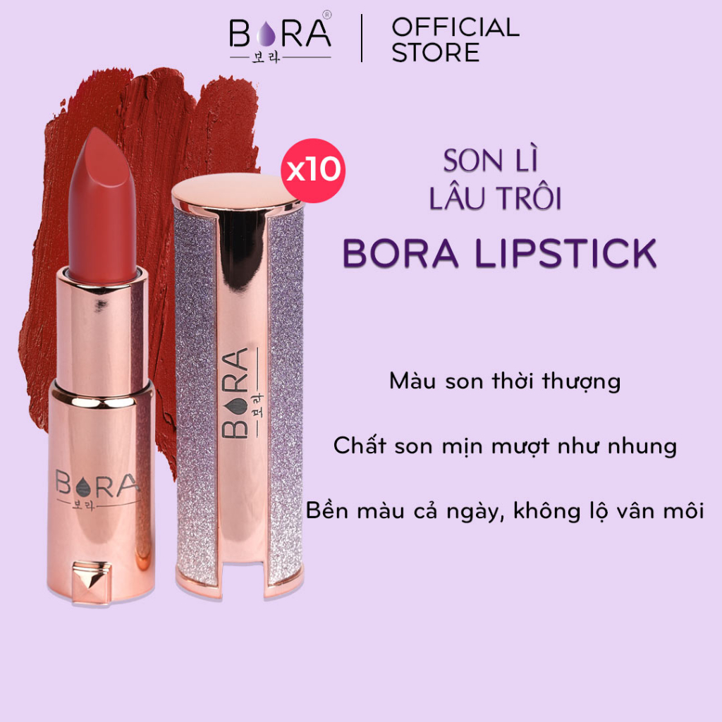 COMBO 10 Son Kem Lì Dưỡng Ẩm Bora Cao Cấp Màu Cam Đất