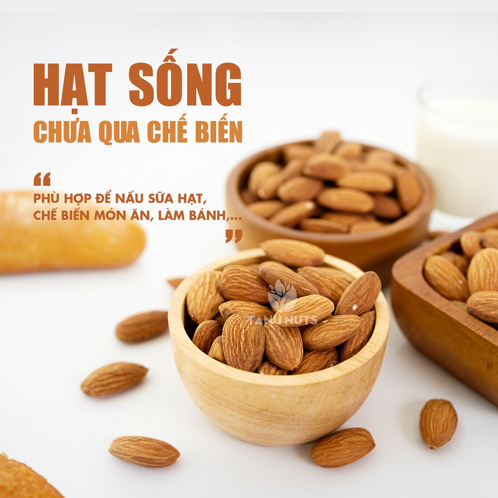 Hạt hạnh nhân sống TANU NUTS túi 500g, hạnh nhân Úc, làm sữa, nấu ăn, tốt cho bà bầu, bé.