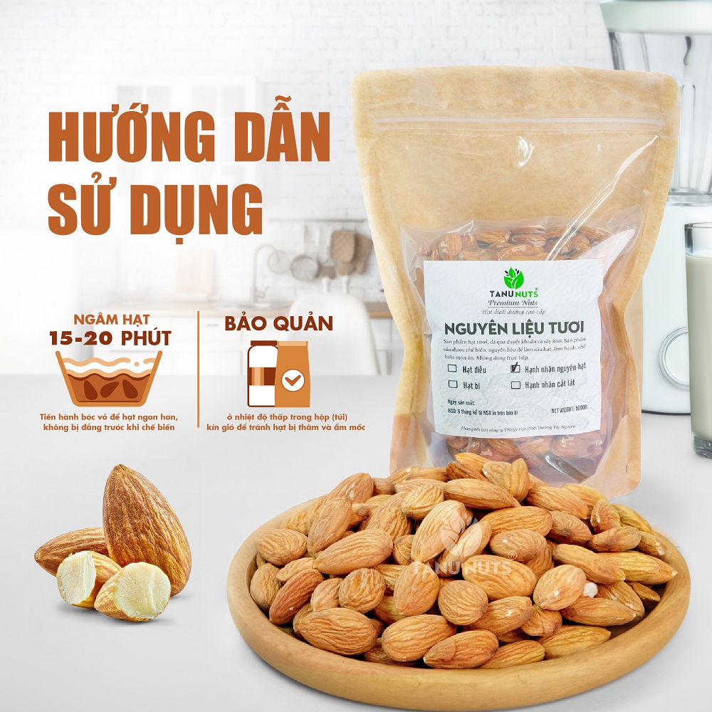 Hạt hạnh nhân sống TANU NUTS túi 500g, hạnh nhân Úc, làm sữa, nấu ăn, tốt cho bà bầu, bé.