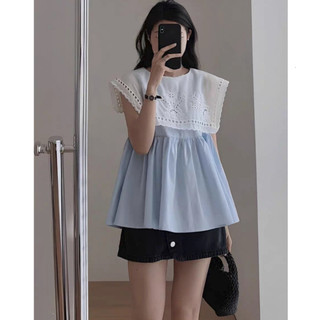 Sơ mi tiểu thư babydoll phối ren style Hàn