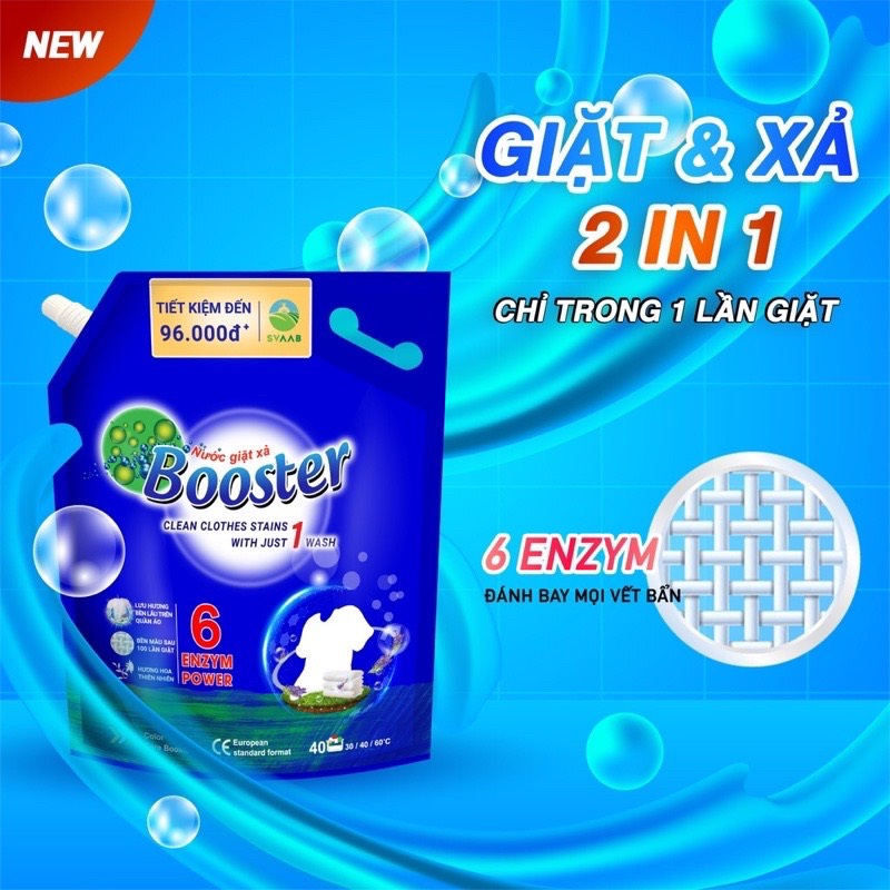 Nước giặt xả 2 trong 1 Booster - Hương thơm bền lâu, giữ màu quần áo