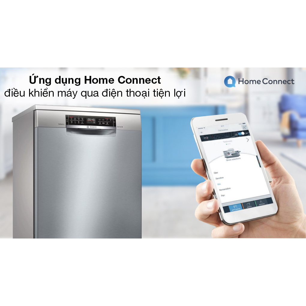 Máy rửa chén bát Bosch SMS6ZCI49E mặt thép không gỉ, sang trọng
