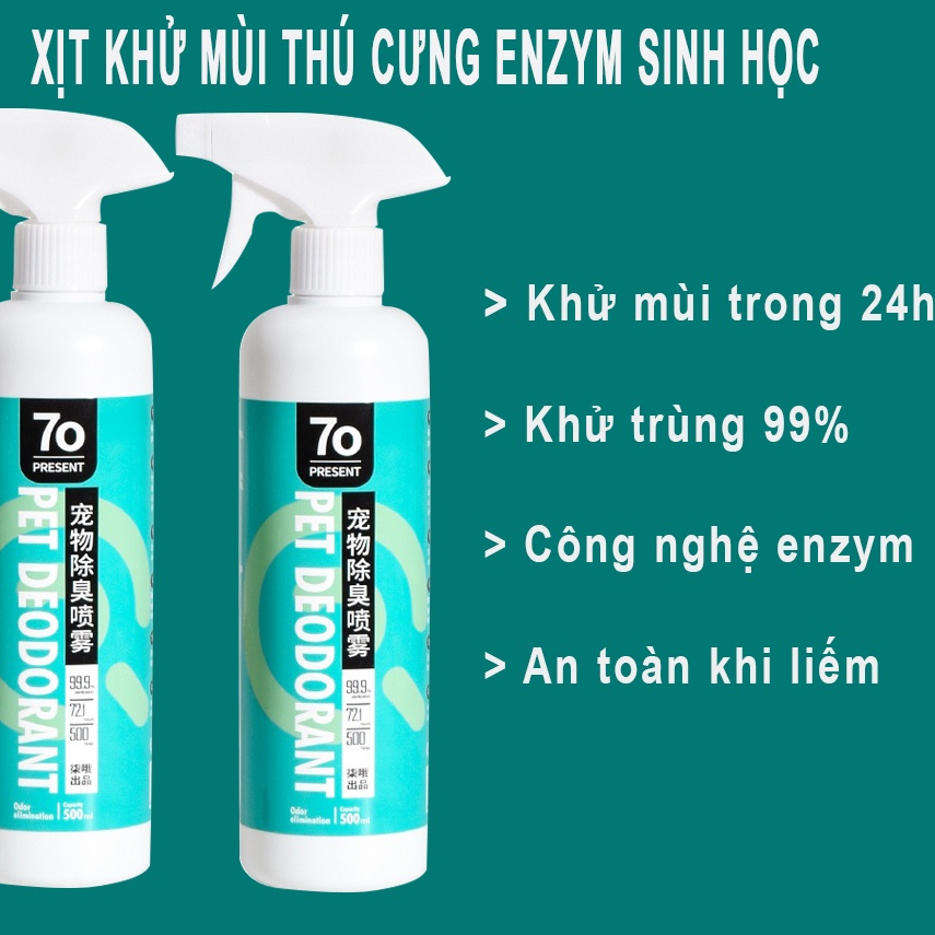 Xịt khử mùi chó mèo vệ sinh Hipipet enzyme sinh học khử mùi 24h khử trùng 99% - 500ml
