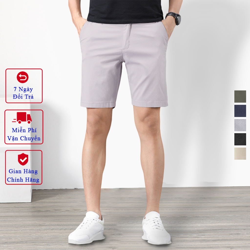 Quần Đùi Short Kaki Nam Vicenzo Cao Cấp Chuẩn Hàng Xuất, Quần Short Kaki Nam Vải Cotton Mềm Sau Khi Gặt Đường May Chuẩn