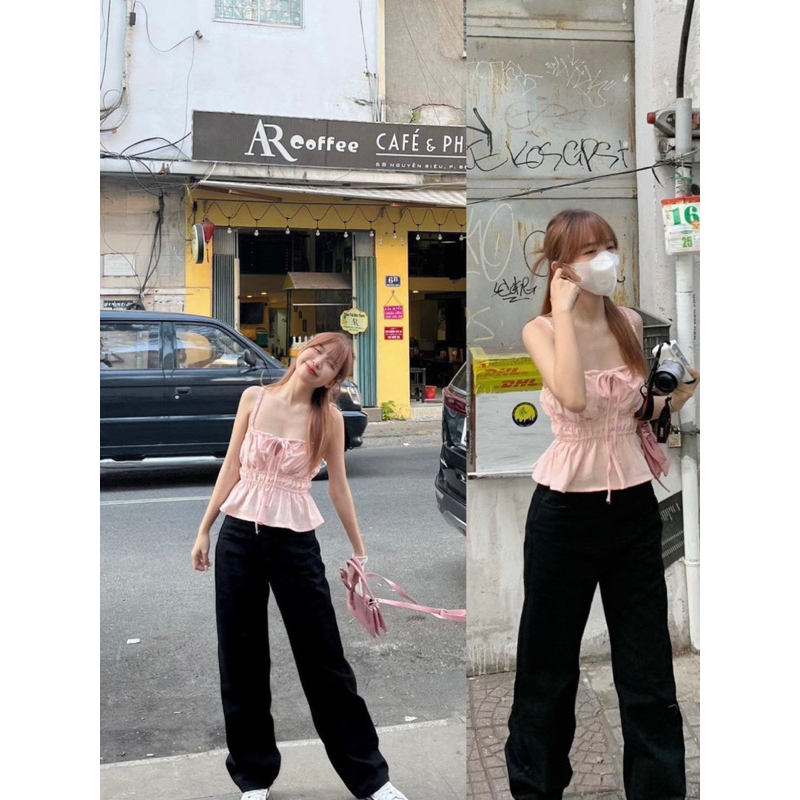 Áo croptop 2 dây trắng mặc 1 lần còn mới