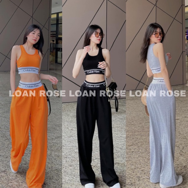 Set Bộ Thể Thao Áo Croptop Quần Ống Rộng CK Hàng Chuẩn Hình 100% R0K