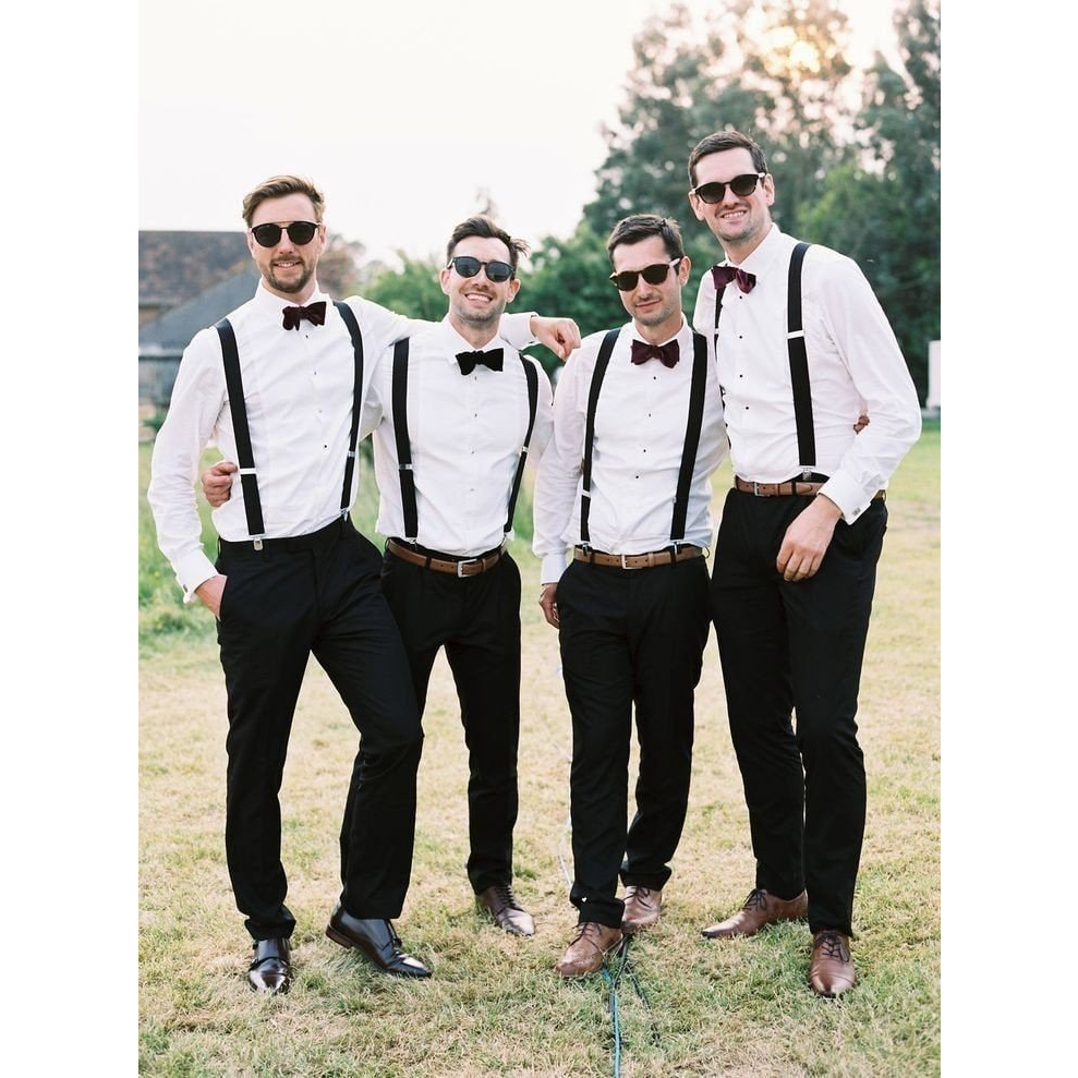 Dây đeo quần chữ Y bằng da PU co giãn màu đen