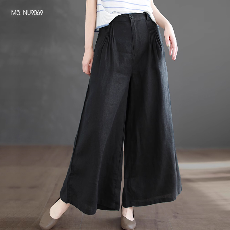 Quần baggy linen KAMAKA lưng cao ống rộng hai túi chéo - NU9068