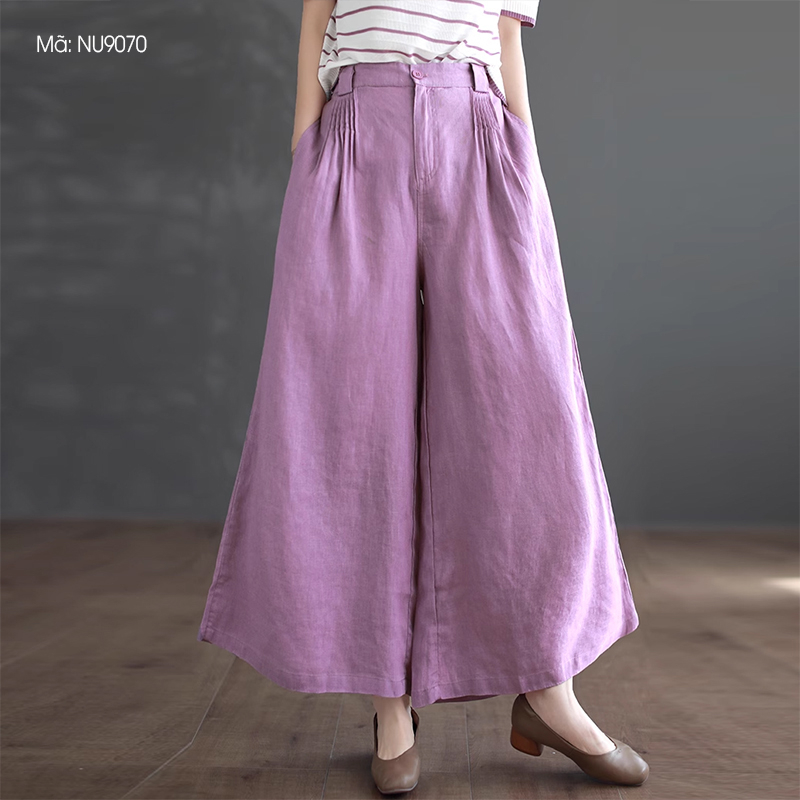Quần baggy linen KAMAKA lưng cao ống rộng hai túi chéo - NU9068