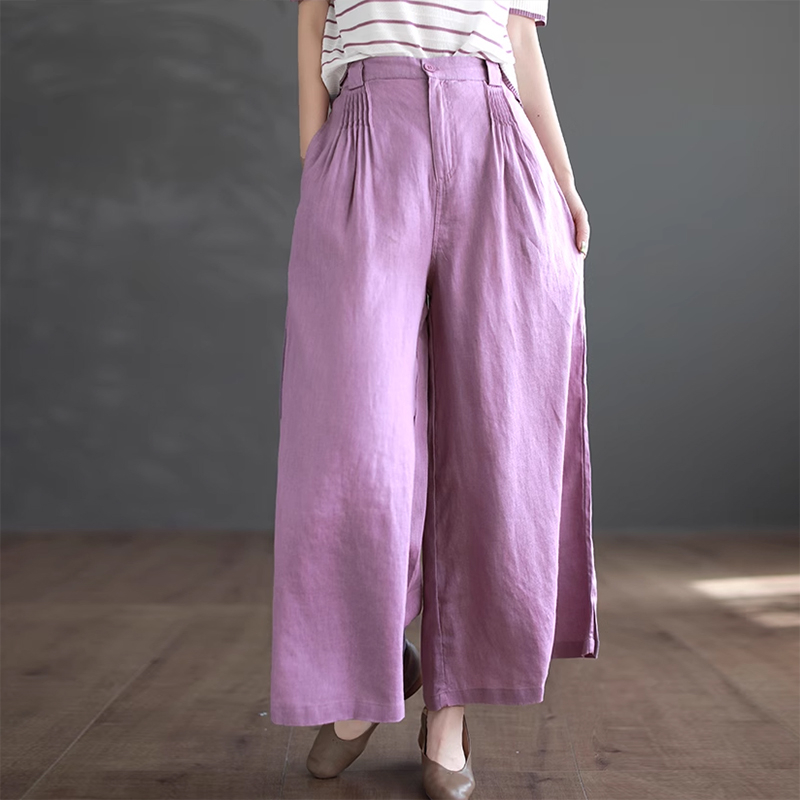 Quần baggy linen KAMAKA lưng cao ống rộng hai túi chéo - NU9068