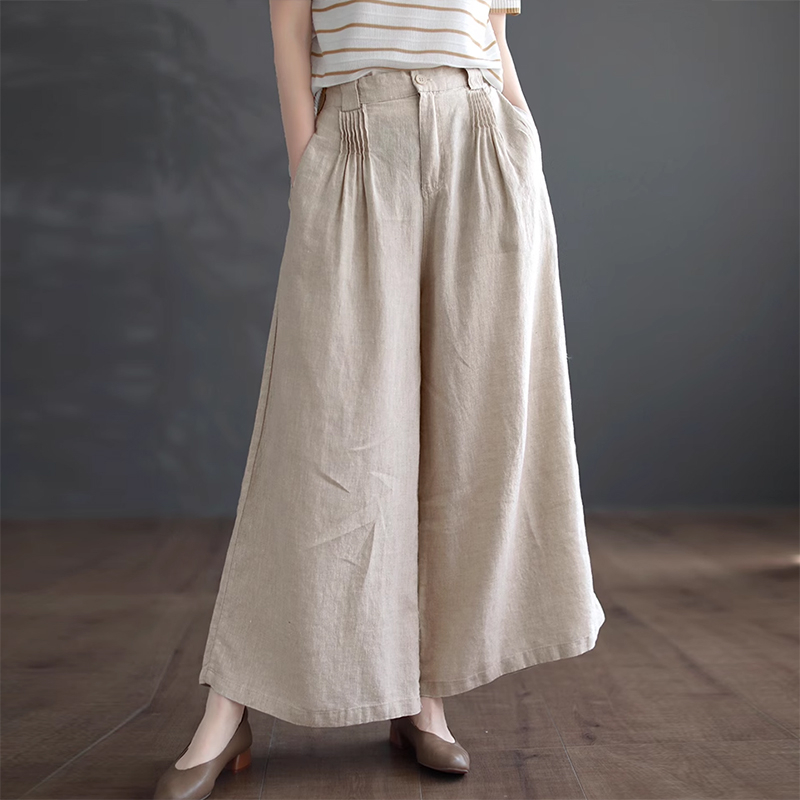 Quần baggy linen KAMAKA lưng cao ống rộng hai túi chéo - NU9068