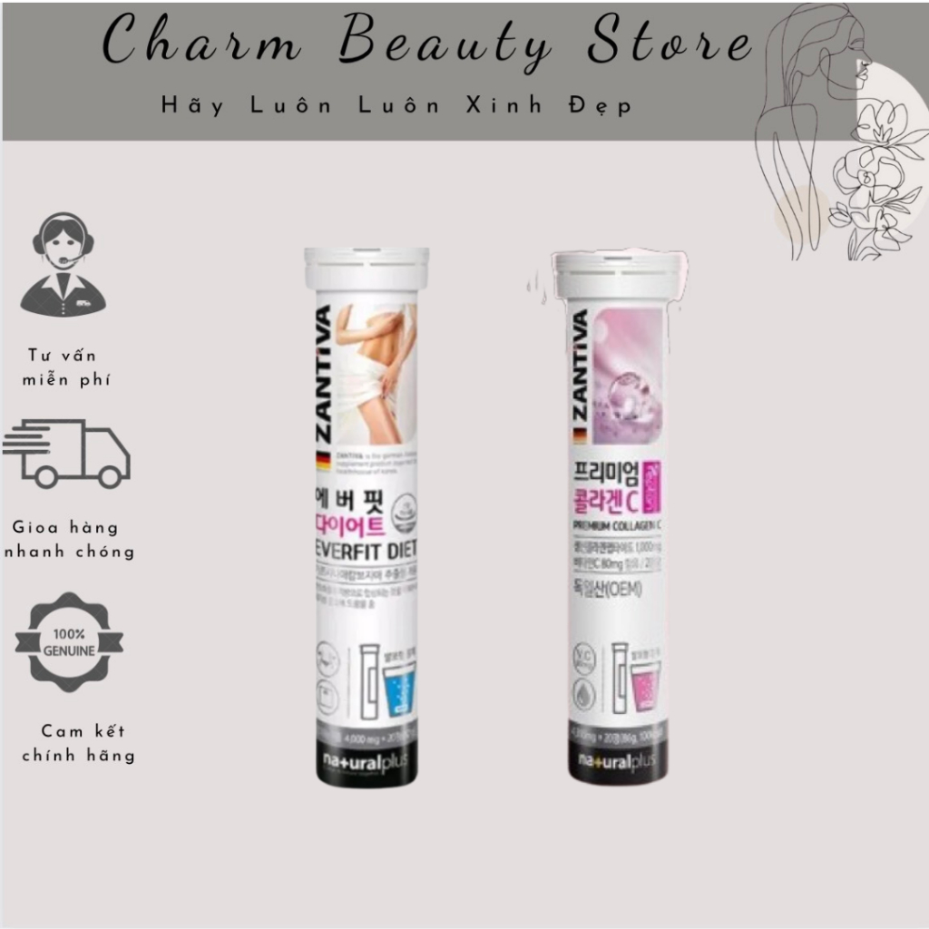 Viên Sủi Giảm Cân + Premium Collagen C - ZANTIVA EVERFIT DIET Sủi Giảm Cân Chính Hãng Hàn Quốc Hộp 20 viên