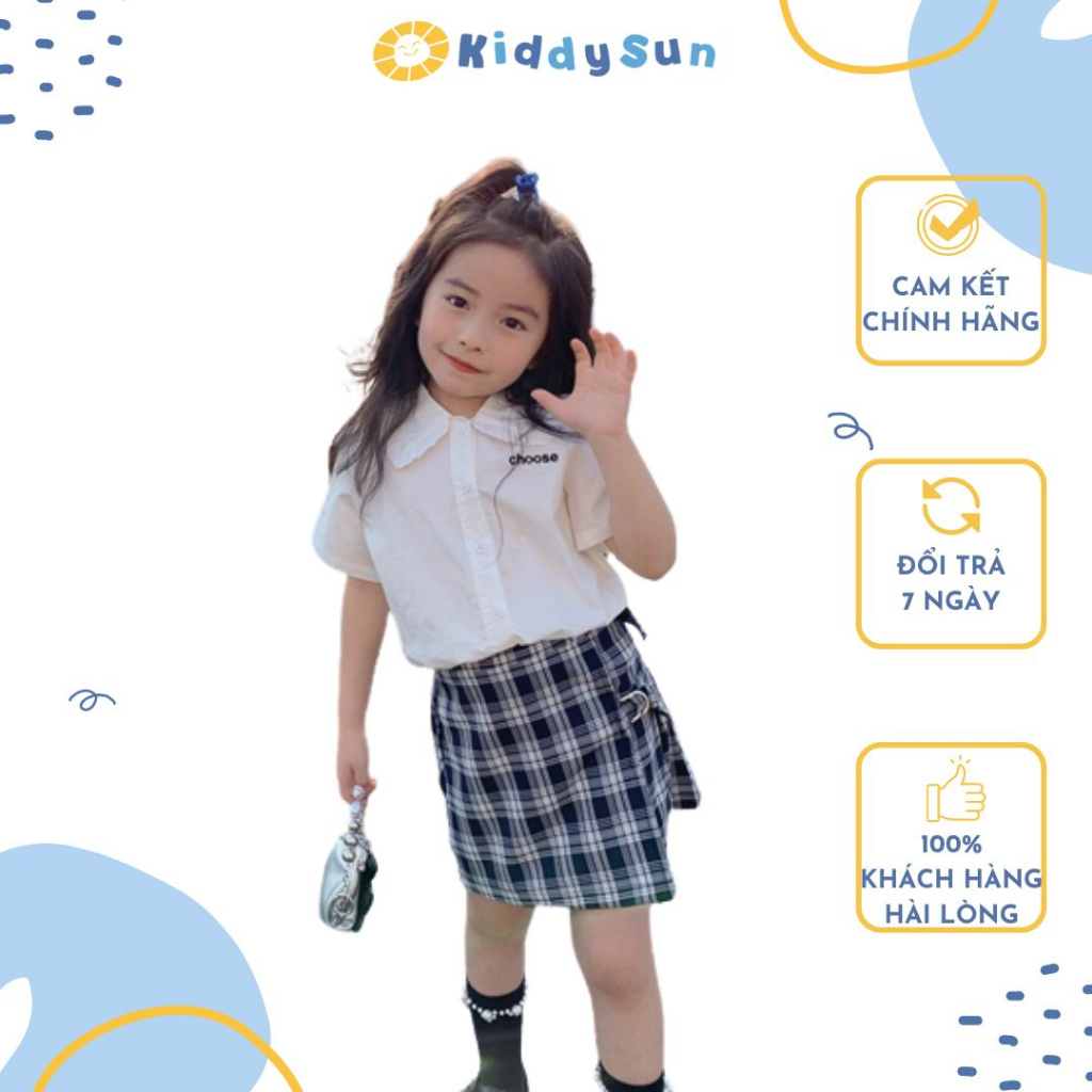 Set đồ đi học bé gái Kiddy Sun áo polo phối chân váy mềm mát dành cho bé gái từ 2,3,4,5,6,7,8,9,10,11,12 tuổi[V183]