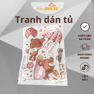 Decal dán tủ hình gấu, tranh dán tường trang trí decor phòng ngủ cho bé như Hàn Quốc