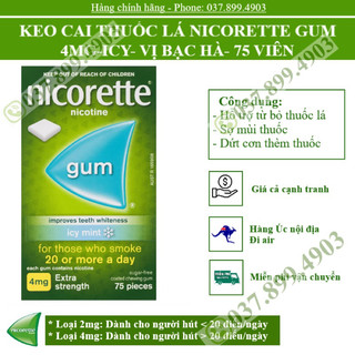 KẸO CAI THUỐ.C LÁ NICORETTE GUM 4MG VỊ BẠC HÀ 75 VIÊN