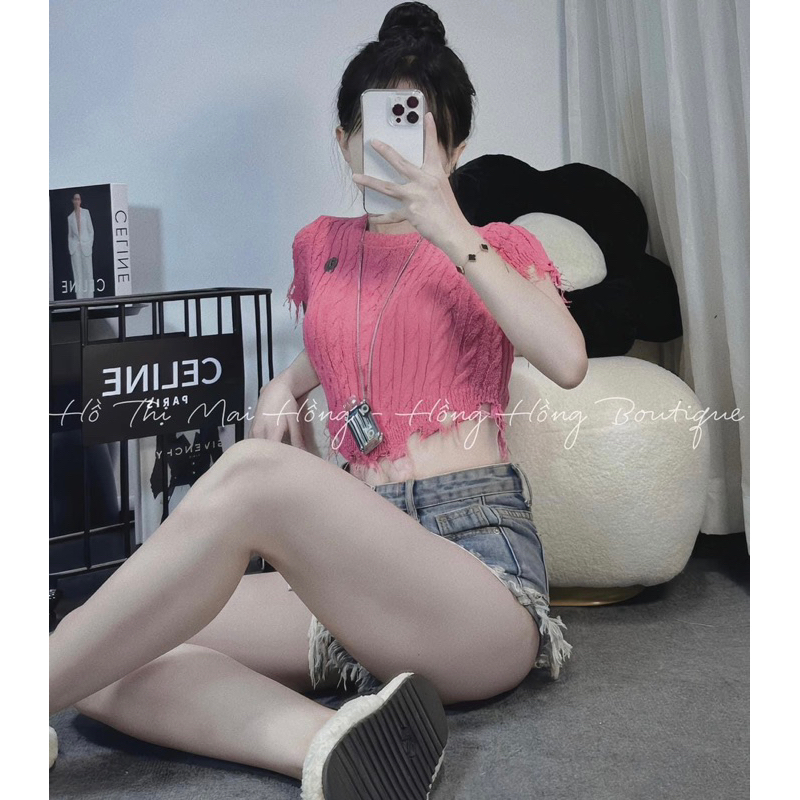 ÁO LEN CỘC TAY RÁCH GẤU T H O M CHỮ THẬP 3 MÀU.