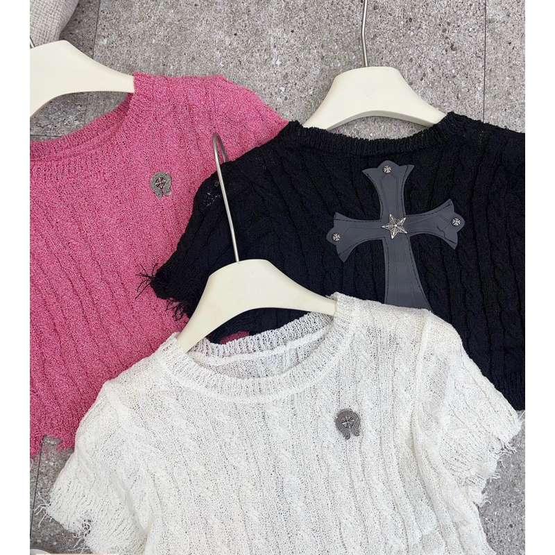 ÁO LEN CỘC TAY RÁCH GẤU T H O M CHỮ THẬP 3 MÀU.