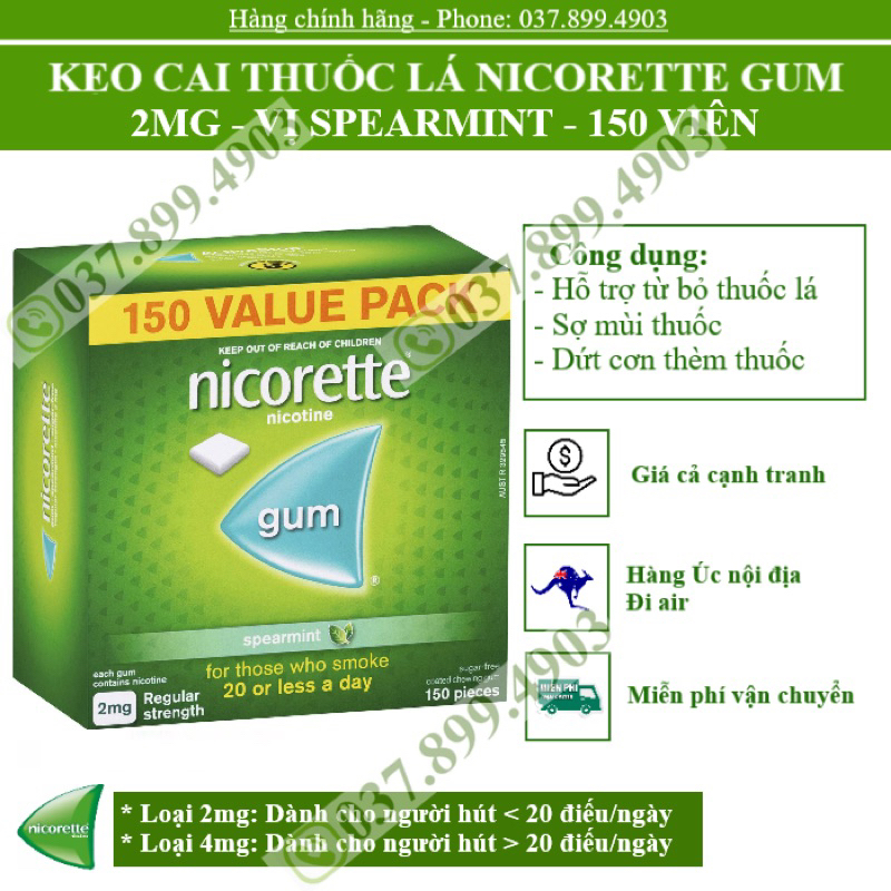 KẸO CAI THUỐ.C LÁ NICORETTE GUM 4MG -2MG CÁC LOẠI
