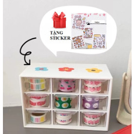 Hộp nhỏ đựng sticker, hộp đựng 9 ngăn mini, kệ đựng đồ mini đa năng, hộp nhựa đựng đồ, tủ mini đựng phụ kiện tóc
