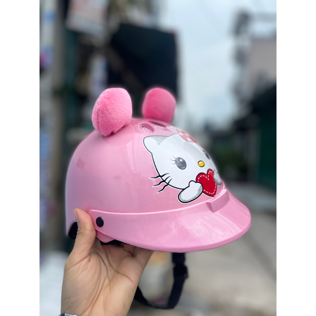 Nón bảo hiểm cho e bé in hình helo kity từ 2 đến 7t