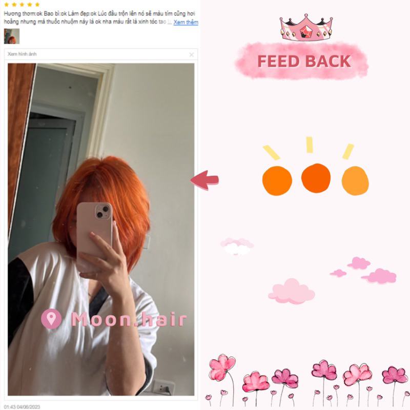 Thuốc nhuộm tóc CAM CHÁY | KHÔNG TẨY | Tặng Oxy, vitaminE, bao tay, mũ trùm