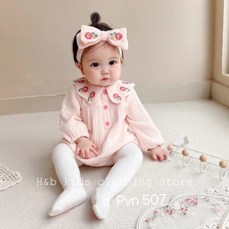 Body dài tay cổ bèo Bé Gái  xô Muslin mềm mại 3-15kg