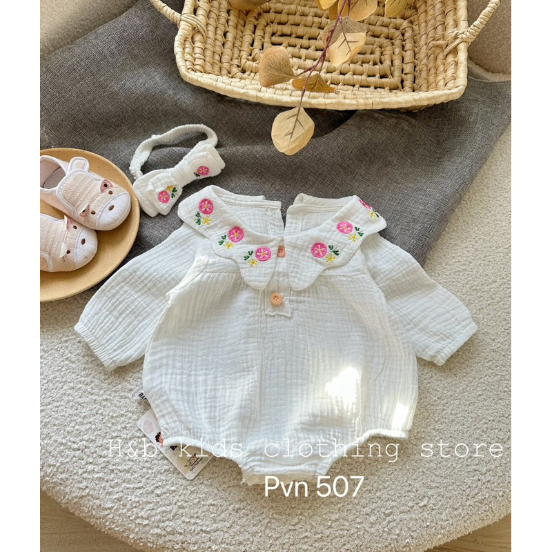 Body dài tay cổ bèo Bé Gái  xô Muslin mềm mại 3-15kg