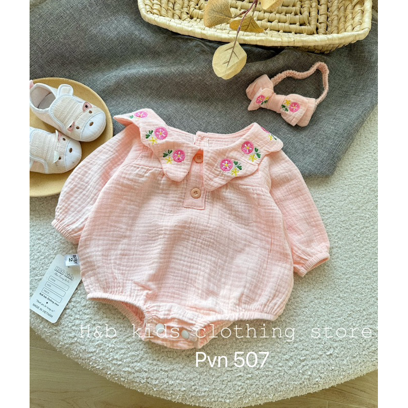 Body dài tay cổ bèo Bé Gái  xô Muslin mềm mại 3-15kg