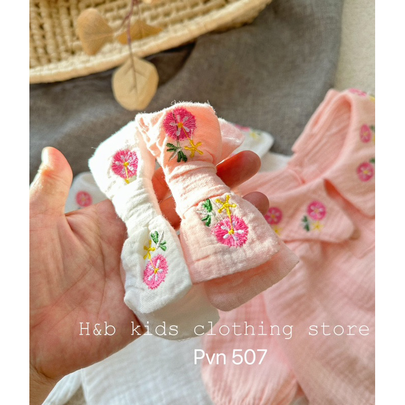 Body dài tay cổ bèo Bé Gái  xô Muslin mềm mại 3-15kg