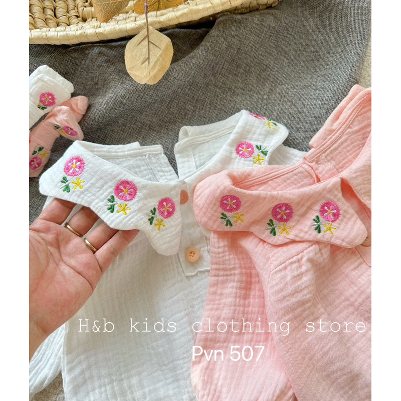 Body dài tay cổ bèo Bé Gái  xô Muslin mềm mại 3-15kg