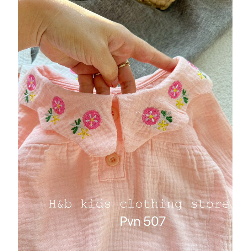 Body dài tay cổ bèo Bé Gái  xô Muslin mềm mại 3-15kg