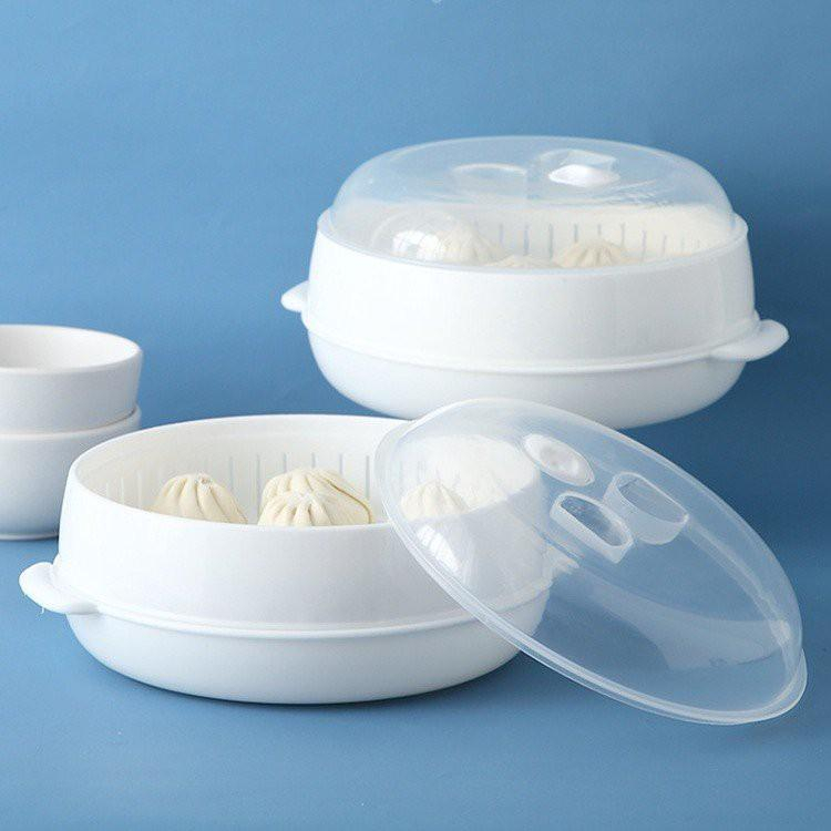 Bộ Khay Hấp Lò Vi Sóng Nhựa Việt Nhật 2 Tầng (MS:5625) - Khuôn Làm Nóng Đồ Ăn Tiện Lợi