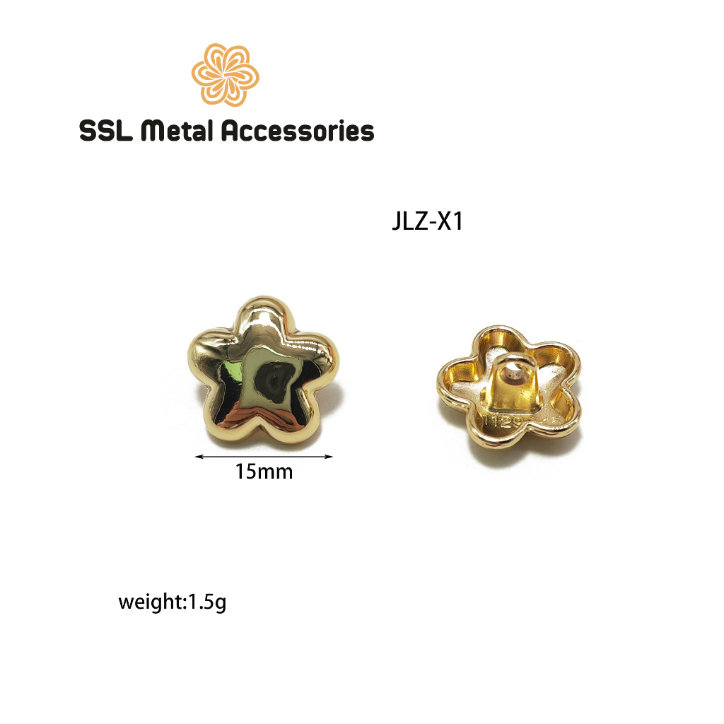 Nút áo kim loại màu vàng hình ngôi sao thời trang mới dùng làm phụ kiện áo sơ mi, váy,đầm,...alloy button JLZ-X1,15mm