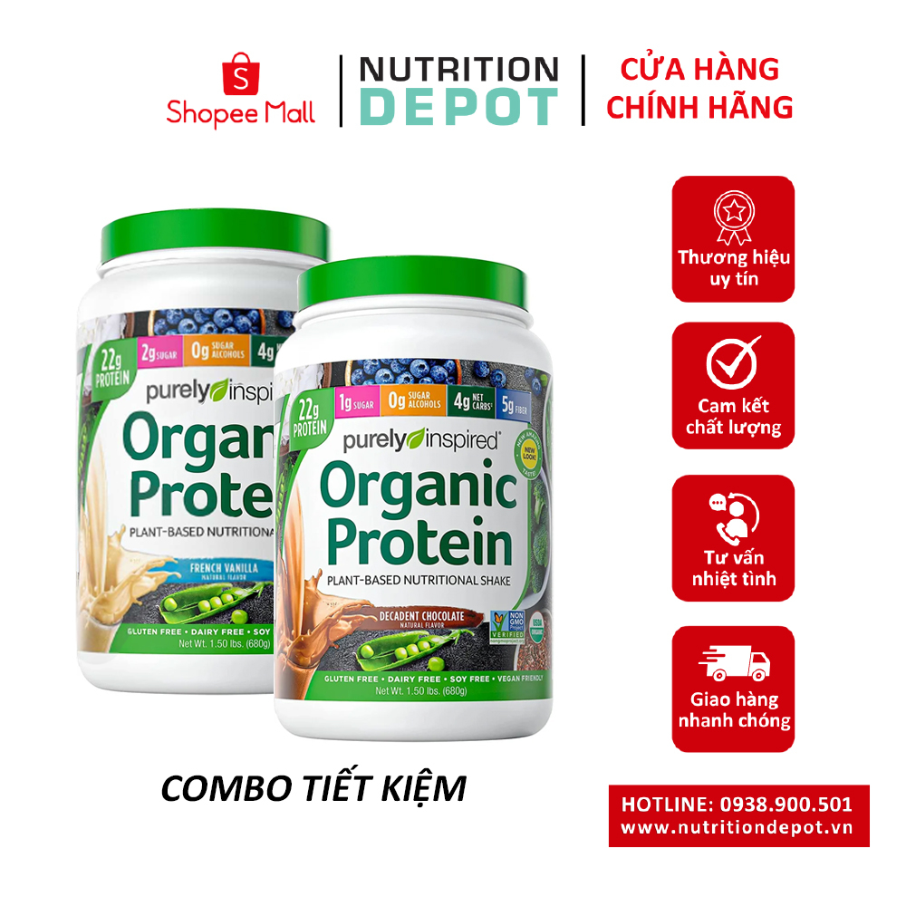 [HOT DEAL] Combo 2 hũ Sữa bổ sung Protein thực vật Hữu cơ Purely Inspired Organic Protein