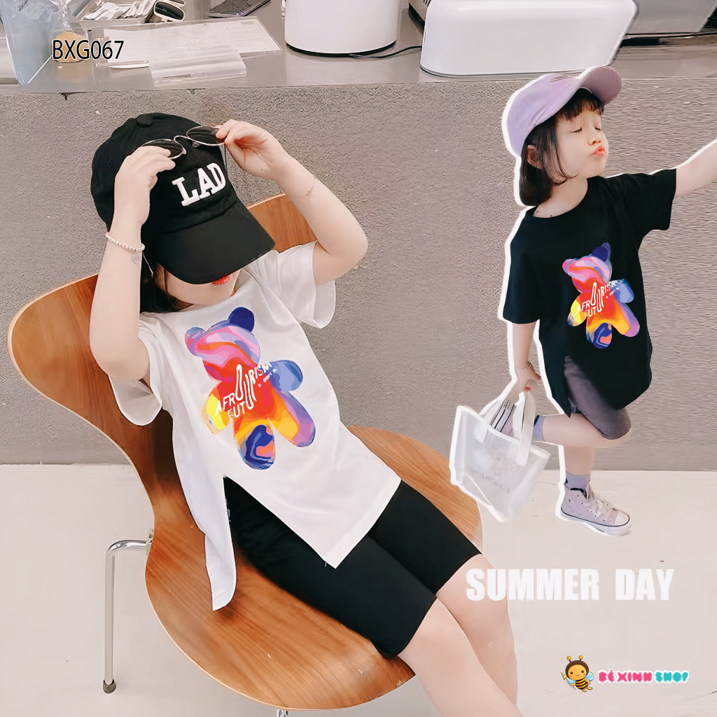 Bộ áo xẻ tà quần legging gấu dễ thương cho bé gái 2,3,4,5,6,7,8,9,10,11,12,13,14,15,16 Tuổi BXG066