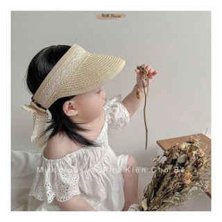  Mũ nón cói chống nắng nửa đầu viền ren cho bé nón cói mùa hè cực xinh cho bé gái từ 1 đến 6 tuổi 